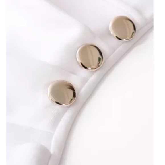 Asymmetric White Ruchet Midi Dress - Picture 6 of 9